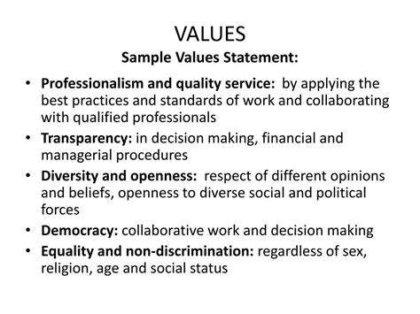 values statement describes  principles  beliefs