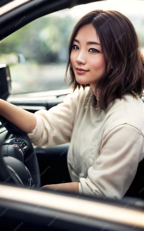 Premium Photo | Beautiful asian woman driving a car generative ai