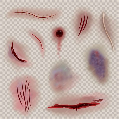 Premium Vector | Bloody wounds. Realistic various scars, wound and