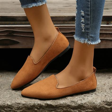 TOWED22 Women's Flats: Brown Memory Foam Dress Shoes, Slip-On Ballet ...