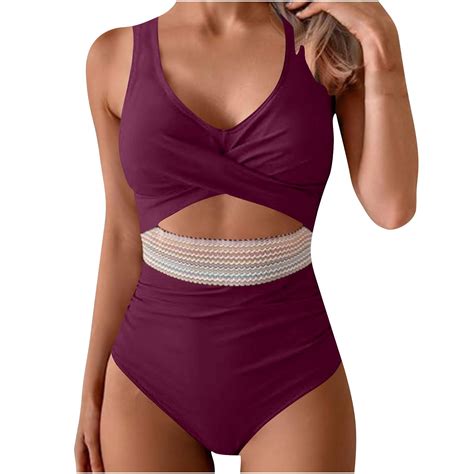 Aueoeo Women's 1 Piece Swimsuits Abdominal Control Cutout Bathing Suit