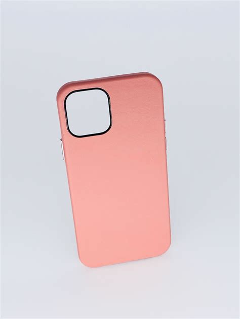 Pink Faux Leather iPhone 12 Case with Metallic Buttons with Metallic ...