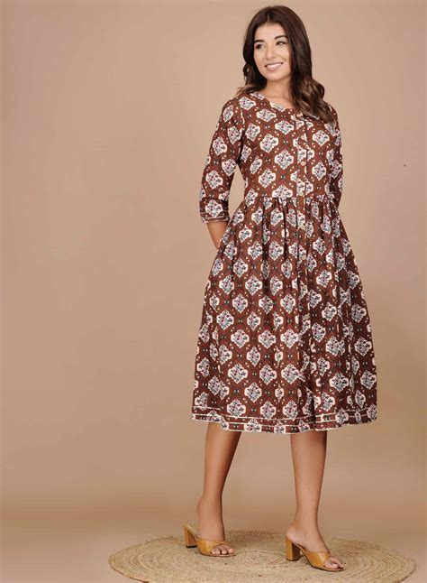 Sanguine Brown One Piece Cotton Dress - Raworiya