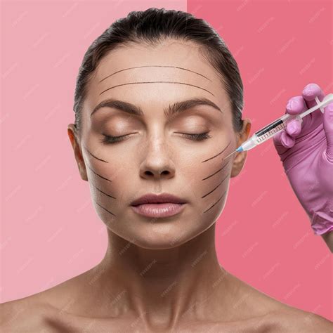 premium photo young woman face marking  medical surgery