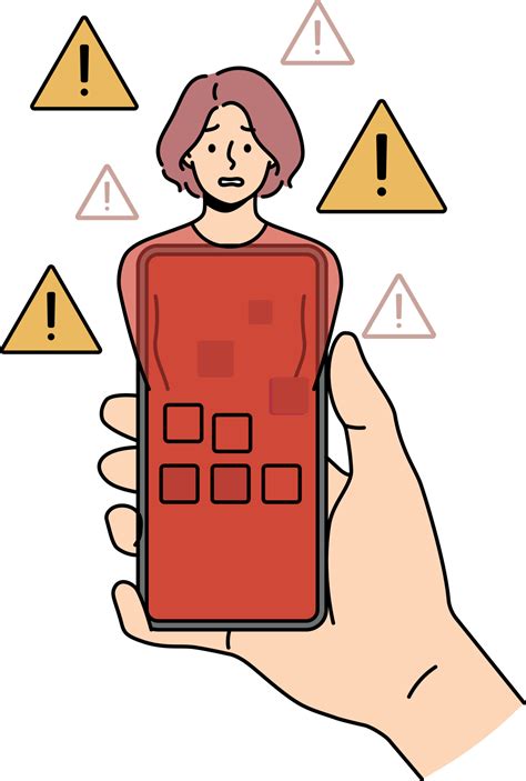 Red phone infected with virus in hand and panicking woman symbolize