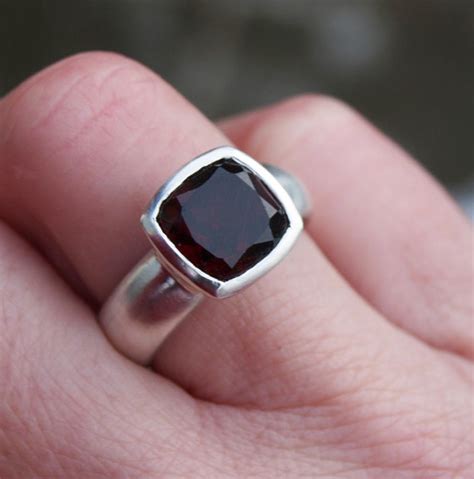 Large Garnet Ring Cushion Cut Garnet Ring | Etsy