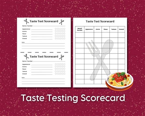 Taste Testing Challenge Contest Score Card, Cookoff Party Food Tasting