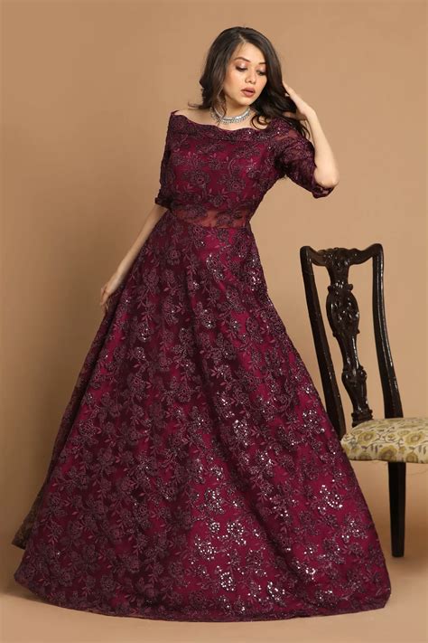 Buy Off Shoulder Purple Gown Online in India @Mohey - Indo western