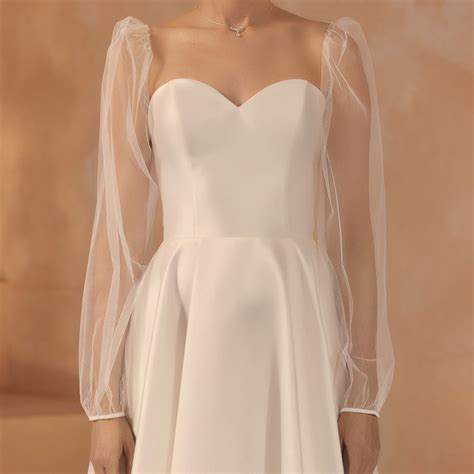 Bianco Ivory Long Tulle Dress Sleeves