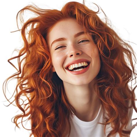 Retrato de una chica pelirroja con el cabello rizado sonriendo mirando