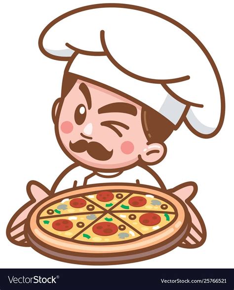 Vector illustration of Cartoon Pizza chef presenting food. Download a ...