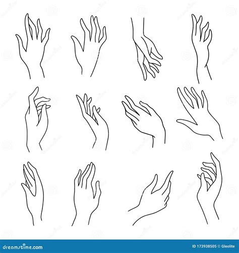 Set of Simple Female Hands Art Drawings Symbols or Signs Stock Vector ...