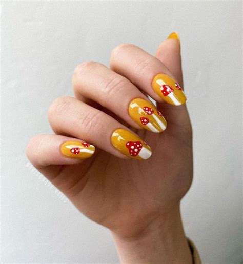 32 Mushroom Nail Art Designs : Red Mushroom Tip Mustard Nails I Take ...