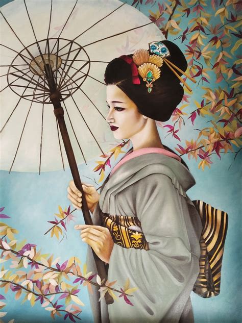 Geisha With Umbrella Painting