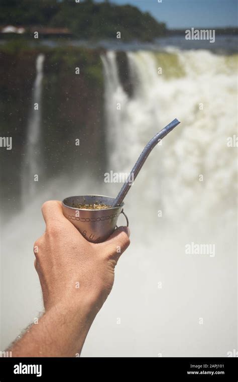 Hand holding Tereré cup in front of Iguazu Falls Stock Photo - Alamy