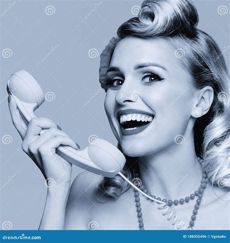 Woman with Phone, in Pin-up Style Stock Photo - Image of friendly, girl ...