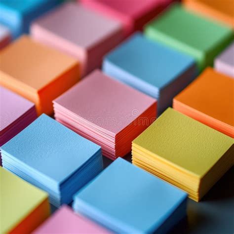 rows  vibrant sticky notes  assorted colors stock photo image