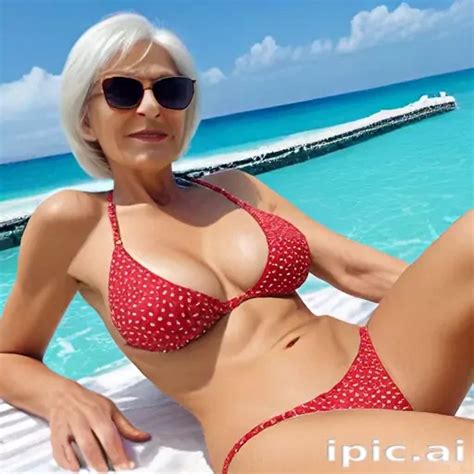 Confident Woman in Red Bikini Enjoying a Sunny Beach Day