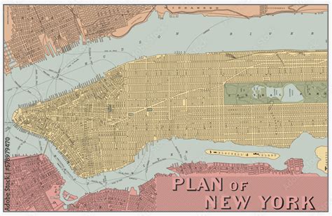 Vintage Historical map of New York City. Vector illustration. Stock ...