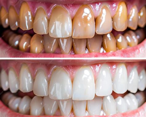 A side by side comparison of bad teeth and a perfect smile highlighting