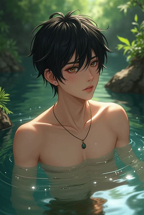 Anime Man Body Soaking Black Hair Cute - SeaArt AI