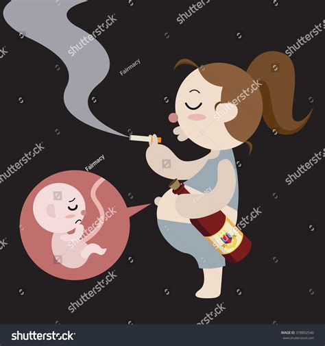 Bad Pregnant Mom Smoking Drinking: vector de stock (libre de regalías