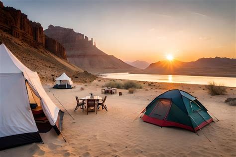 Premium AI Image | camping on the sand dunes at sunset