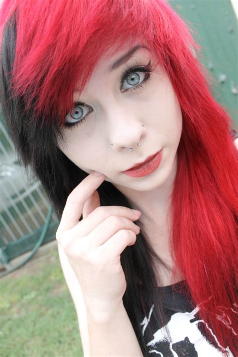 red red red n-n | Emo hair, Black red hair, Red scene hair