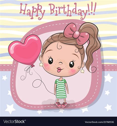 Greeting card Cute Cartoon girl with balloon. Download a Free Preview ...