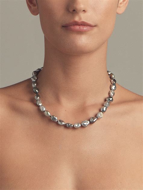 ST10 Large Grey Tahitian Keshi Pearl Necklace | Joyas