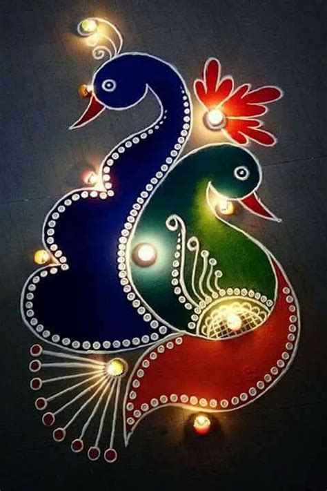 20 Beautiful & Simple Peacock Rangoli Designs - K4 Craft