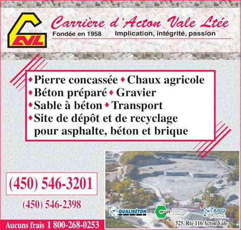 carriere dacton vale ltee horaire douverture  rte  acton