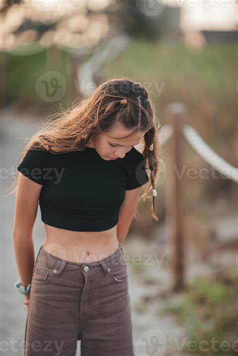 cute teen beautiful girl  fun  tropical seashore  stock