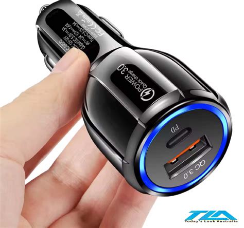 Universal Dual-Port Car Adapter with Type-C & USB 3.0 Fast Charging - 30W & 90W Output