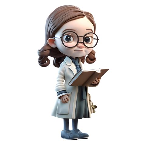 Academic Angel 3D Cute Girl in Professor Character holding Book and