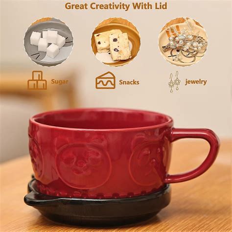 SBSG Cute Ceramic Red Panda Coffee Mug with Lid,Kawaii Animal Coffee