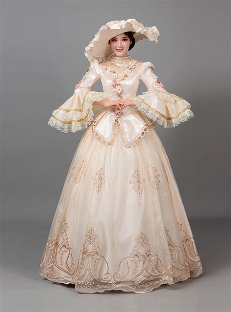Blue White Ball Gown Satin Print Puff Sleeve Vintage Gown Dress