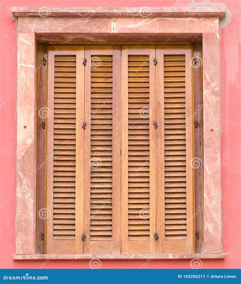 Wooden Louver Of Japanese House On Sunlight. Japanese Traditional