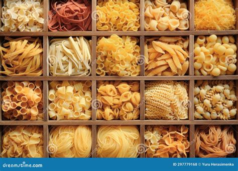 Layout Of Italian Raw Pasta, Top View, Different Types And Shapes Of Pasta, Durum Wheat Noodles ...