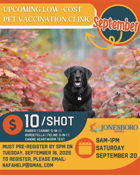 September’s low-cost pet vaccination clinic in Jonesboro scheduled