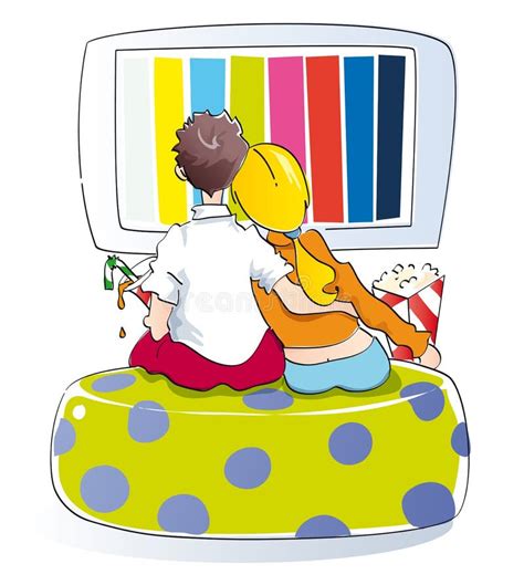 Young couple watching tv stock illustration. Illustration of popcorn - 19836193