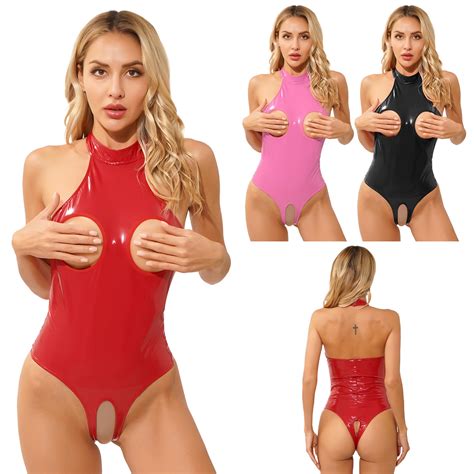 Women Sexy Lingerie Leather Nightwear Bodysuit Teddy One Piece Catsuit