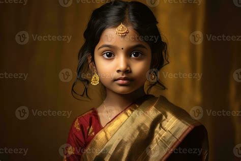 AI generated A young Indian girl wearing traditional attire 35687324
