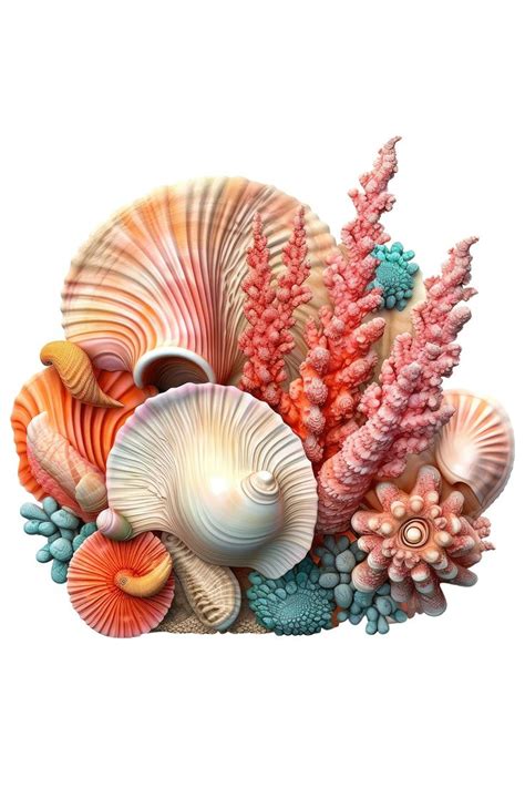 Shells. Ракушки. PNG. | Коралловый риф искусство, Рисунки в ярких тонах ...