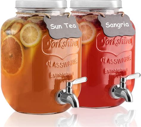 2-Pack Stainless Steel Drink Dispenser with Airtight Glass Jar, Spigot ...