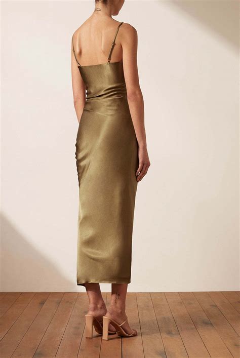 Shona Joy Thalia Bias Ruched Midi Dress - Cumin | Garmentory