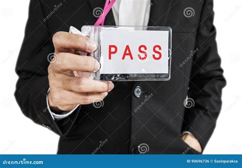 businessman showing pass card isolated  white background stock photo