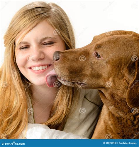 Portrait of Girl Snuggling with Her Dog Stock Photo - Image of cute