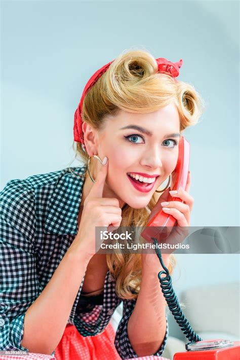 Up Girl Talking On Telephone Stock Photo - Download Image Now - 20 ...
