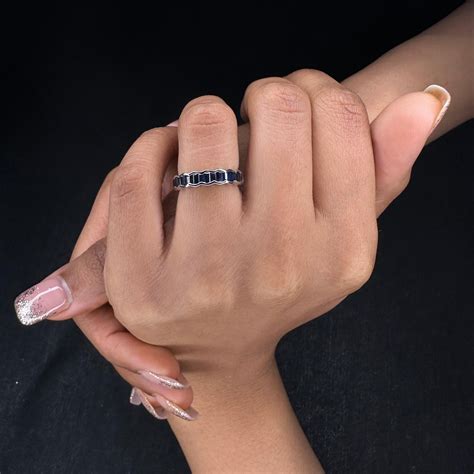 Customizable Elegant Stackable Blue Sapphire Gemstone Band Ring in 18k